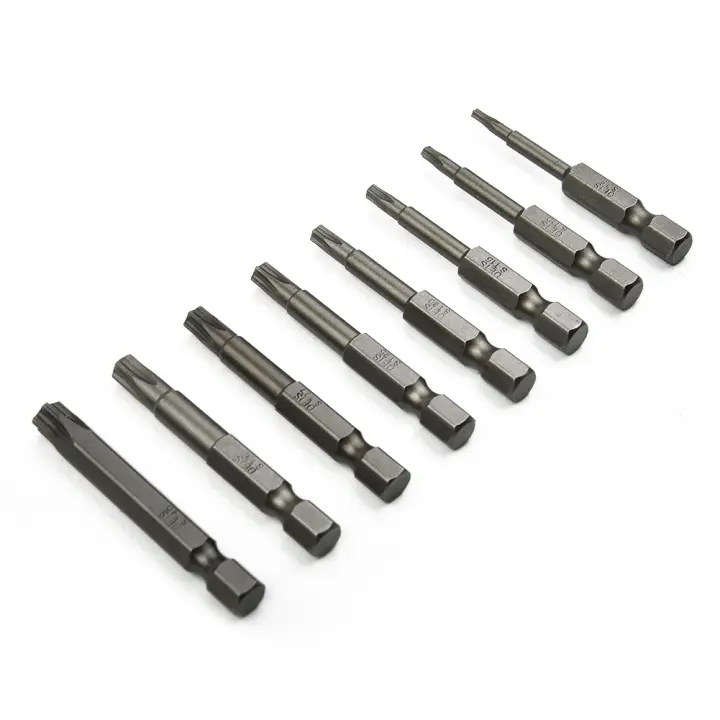 Juego De 8 Piezas De Bits Torx Drive 50mm 5 Puntos 1/4" Hex Shank Para Destornillador Eléctrico T8-T40 Herramientas De Potencia Con Agujero Central - 1