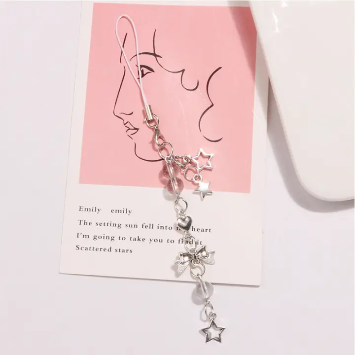 Llavero De Gótico Y2K Con Corazón Y Estrella Para Mujeres Accesorio Lindo Para Bolso Y Teléfono Cadena De Llaves De Aleación De Zinc - 1