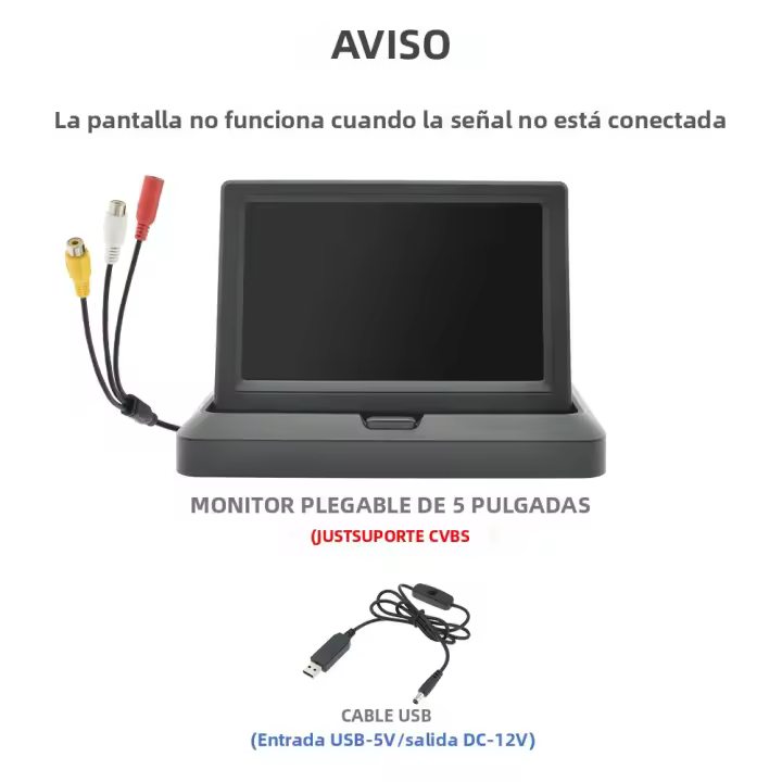 Monitor De Coche Plegable KTYDKP Con Entrada De Video Bidireccional Para Cámara De Retrovisora De Parqueo Y Reversa Pantalla TFT De 5 Pulgadas - 1