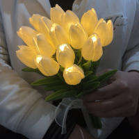 Lámpara De Noche LED En Forma De Tulipán Imitación De Flor Artificial Decoración Para El Hogar Con 5/10 Tulipes PVC - details 2
