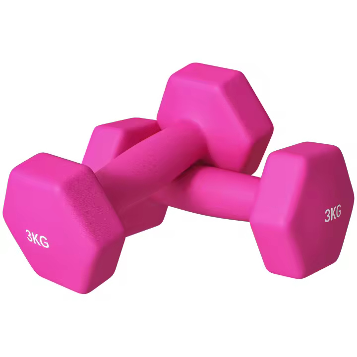 SPORTNOW Juego de 2 mancuernas hexagonales de 3 kg con mango antideslizante para entrenamiento en casa, color rosa - 1