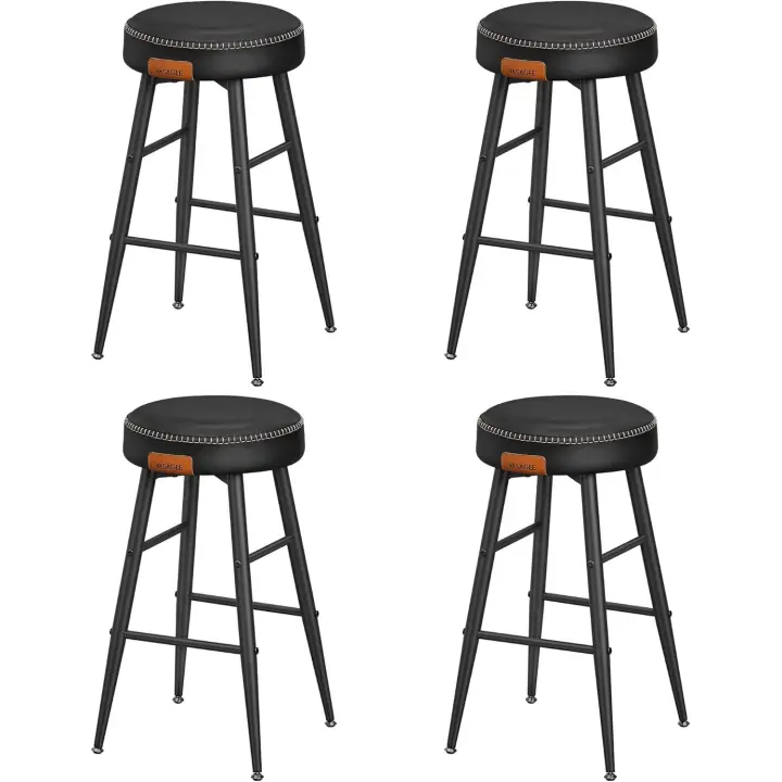 VASAGLE EKHO Colección - Juego de 4 Taburetes de Bar, Taburetes Cocina, Taburetes Desayuno, Cuero Sintético con Costuras, Moderno Siglo Medio, 76,2 cm Alto, Silla Comedor, Fácil Montaje, Negro Tinta/Marrón Caramelo - 1