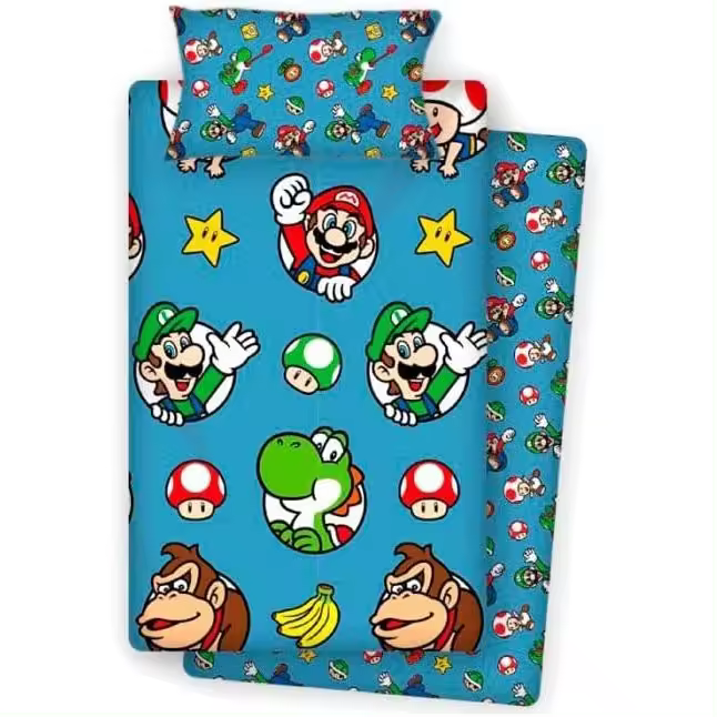 SUPER MARIO, Sábanas Super Mario Bros: Aventuras Nocturnas con Mario, Luigi y Amigos para Camas de 90 cm. - 1