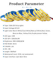 Tira De LED COB Flexible 5M 12V 8mm 320 Chips Alta Densidad Rojo Verde Azul Cálido Natural Frío Iluminación Lineal - details 2