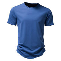 Novedad de verano, camiseta de manga corta de color liso para hombre, talla europea, tops informales, camiseta de algodón con cuello redondo - details 1