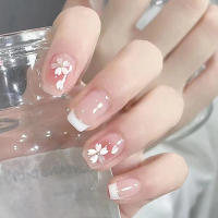 24pcs/set Uñas Postizas Cortas De Acrílico Estilo Francés Con Diseño De Flores Y Mariposas Para La Temporada De Primavera Y Verano Artículos De Belleza Para Uñas - details 47