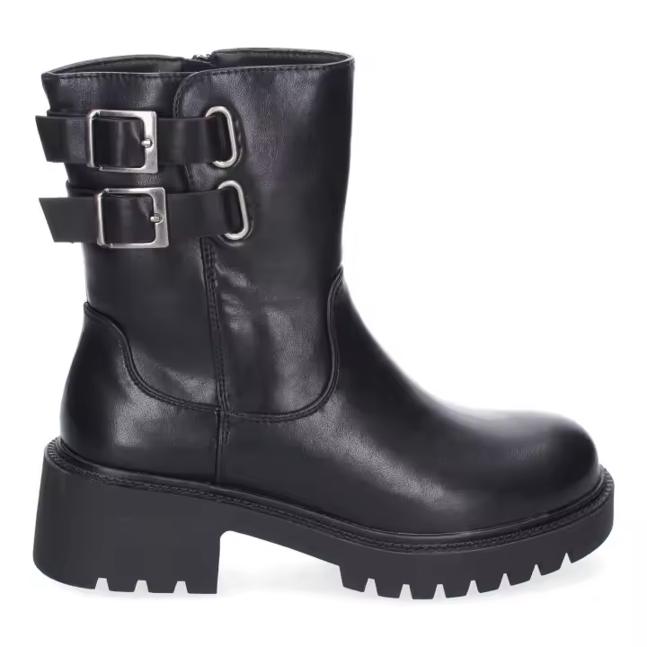 Botines moteros tacón bajo para mujer color negro 5822 - 1