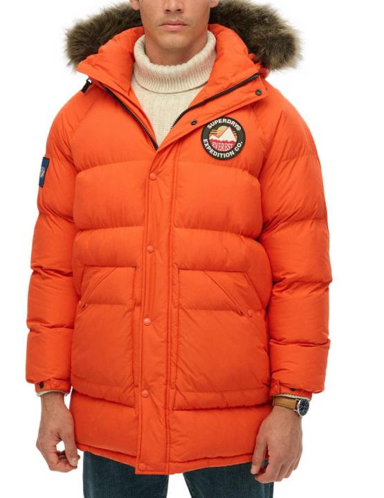 Parka Superdry Everest naranja acolchada capucha para hombre