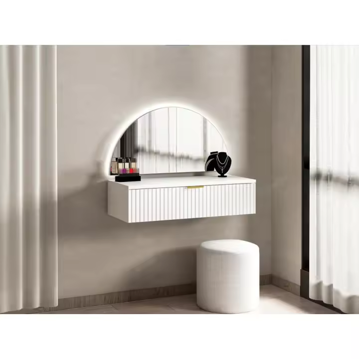 Vente-unique - Tocador flotante con espejo y LEDs - 1 cajón - Blanco - FRALYN de Pascal Morabito - 1