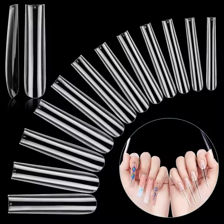 Uñas postizas cuadradas cónicas extralargas 3XL, 504 piezas, puntas de uñas postizas rectas cuadradas transparentes para uñas acrílicas, 12 tamaños, para decoración de uñas DIY - 1