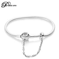 Pulsera De Corazón Rosado En Plata De Ley 925 Con Cadena De Seguridad Estrellada Y Luna Cadena De Serpiente Adecuada Para DIY Joyería Con Encantos Y Cuentas Para Mujer - details 19