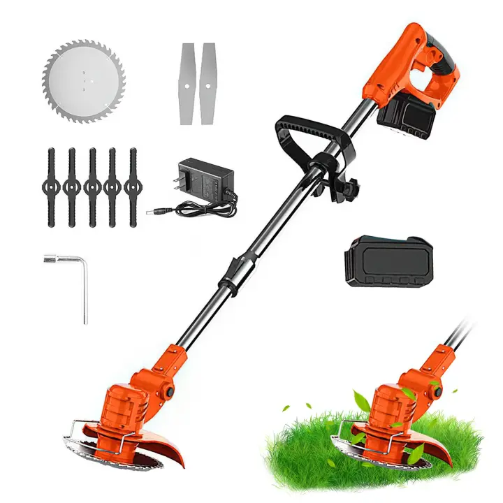 Cortacésped eléctrico de mano , 21V plegable dos baterías y un cargador -650 W - Varilla telescópica, bajo nivel de ruido -Velocidad: 8500r/min - 1