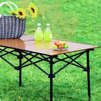 Mesa plegable de madera camping 93x55x55 cm Mesa de camping portátil, mesa de playa plegable con bolsa de transporte, mesa plegable de aluminio, para playa, barbacoa, picnic, cocina, festival, interior, oficina, latón - details 1