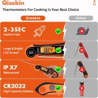 Termómetro digital de cocina de lectura, termómetro para carne con precisión de ±0,5 ℃, encendido y apagado automático y sonda larga, termómetro para alimentos para vino, cerveza, carne, horno y aceite (naranja) - details 2