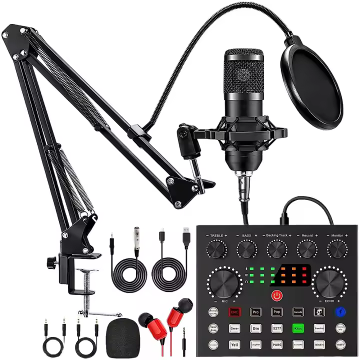 BM800 V8 Tarjeta De Sonido Profesional Micrófono De Condensador Para Estudio Cantar Karaoke Podcast Grabación Streaming Vivo - 1