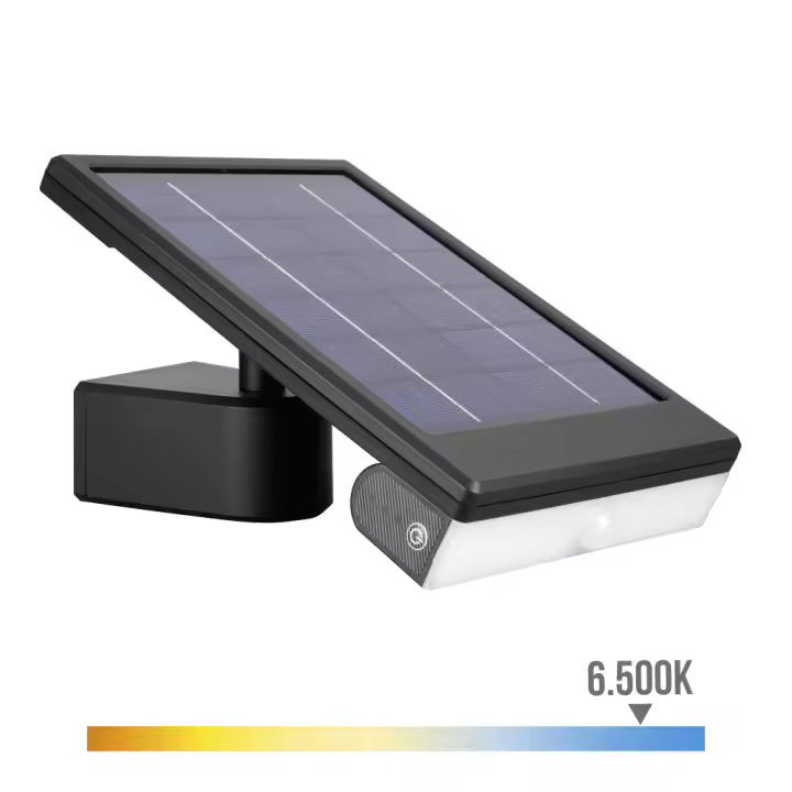 APLIQUE SOLAR LED 6W 720lm 6.500K CON SENSOR CREPUSCULAR Y MOVIMIENTO. COLOR NEGRO EDM - 1