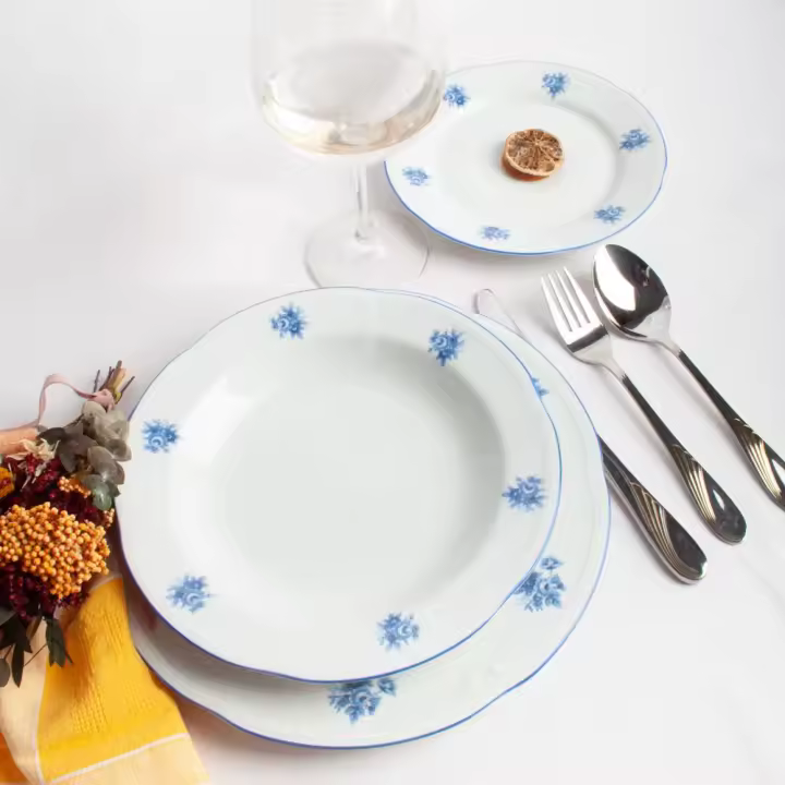 Juego de 18 Platos de Porcelana Blanca con Flores Azules para 6 Servicios | Lubeck CRC Set Vajilla Menaje Mesa Platos ARTICULOS DE HOGAR Vajilla CRC Menaje - 1