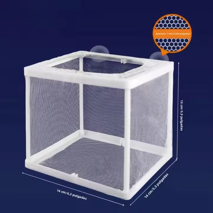 Caja De Criador De Peces Con Red Y Ventosas Para Acuario Caja De Incubación De Juveniles De PP+Malla Tamaño Pequeño 16x14x15cm Tamaño Grande 26x15x16cm - 1