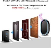 Timbre inalámbrico, 4 botones Y 1 receptor, Agua Resistant, Con enchufe de pared, función de Memoria ante fallos de Alimentación, Luz LED intermitente, amplio éxito, color Negro - details 2