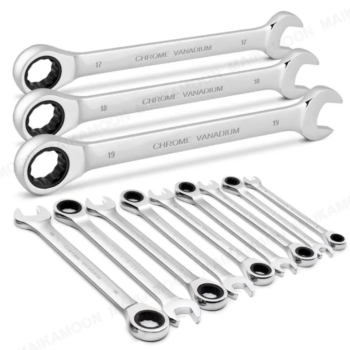 Llave De Eje Fijo De 6-24mm Métrica Acero Cromo Vanadio 12 Puntos Con Llave De Ratón De 72 Dientes Y Cabeza Abierta Herramienta Multifuncional Antideslizante - 1
