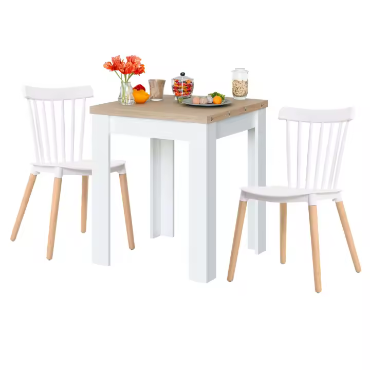 Pack de Muebles de Comedor Livre Extensible en Color Blanco y Madera Claro con Mesa y 4 Sillas 67 a 134 cm - 1