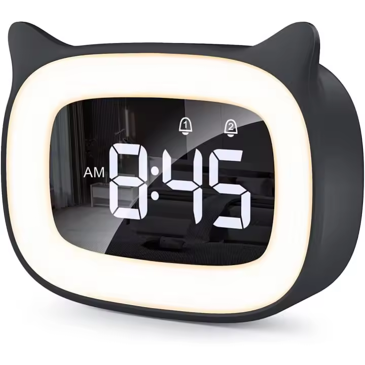 Despertador digital para niños, despertador con luz, despertador dual, luz LED nocturna para niñas, radio reloj con función de repetición, 18 tonos de llamada musicales, 5 modos de brillo, carga USB 12/24 horas, rosa - 1