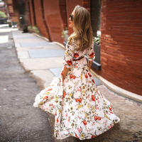 Vestido Elegante De Maxi Estampado Floral Para Mujer A-Línea Cintura Alta Manga Corta Estilo Bohemio Vestido Largo - details 1