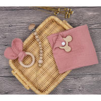 Juego De Toalla De Algodón Muselina Para Bebé Con Mordedor De León De Madera Y Cadena De Chupete Suave Para Recién Nacidos Unisex 0-1Años - details 11