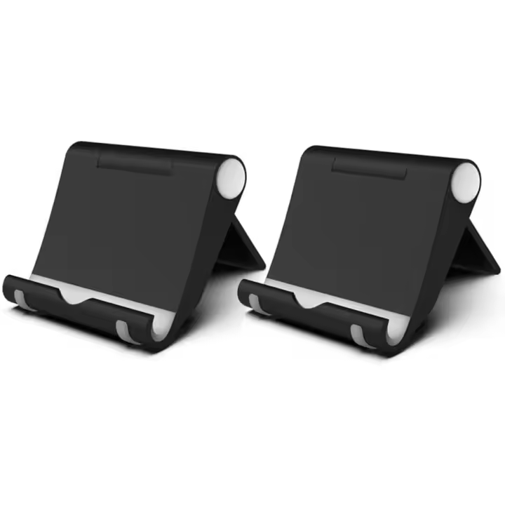 Paquete de 2 soportes para teléfono móvil de escritorio ajustables, compatibles con iPhone 16, 15, 14, 13, 12, 11 Pro Max, Xs, XR, X Plus, Mini 8, Galaxy y teléfonos móviles de 4 a 8 pulgadas (negro). - 1