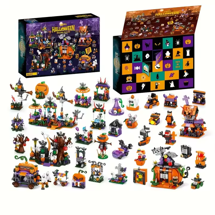 Bloques De Construcción Halloween 1328PCS Carruaje De Calabaza Casa De Fantasma Parque Modelo Juguetes DIY Para Niños Regalos Del Festival - 1