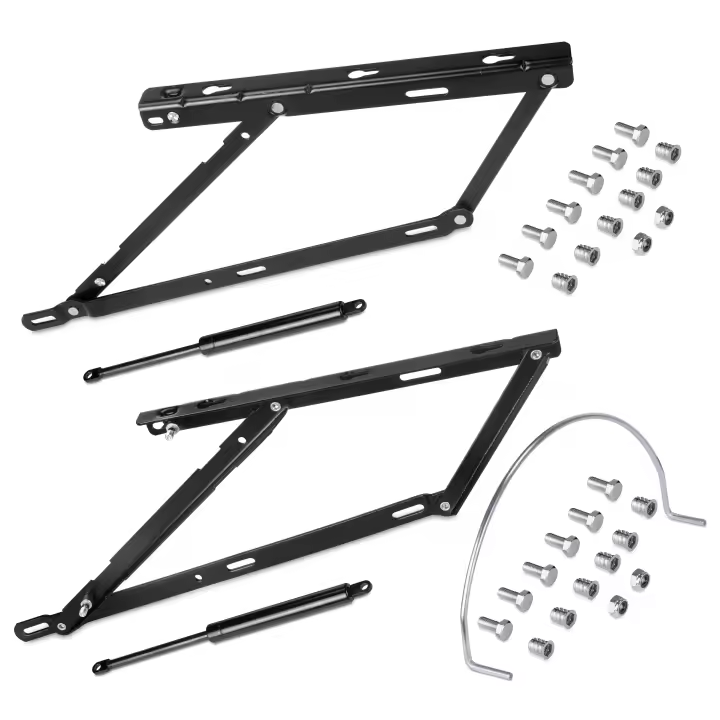 Juego de mecanismos elevables para cama canapé, apertura frontal, para camas de 135 cm, acero, pintado negro - 1