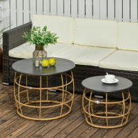 Mesa Auxiliar Set de 2 Mesa de Centro Tejida mano con tablero Terraza de Jardín Ø46 Ø 60 cm Color Arena - details 4