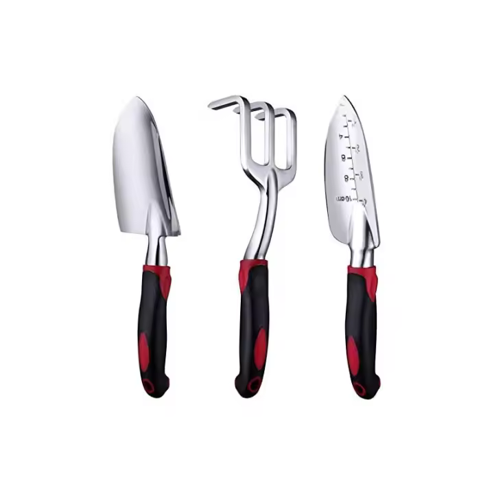 Juego de herramientas de jardín, herramientas de jardinería de aluminio de 3 piezas con paleta, trasplantadora y rastrillo de mano, mango ergonómico antideslizante suave y cómodo, rojo - 1