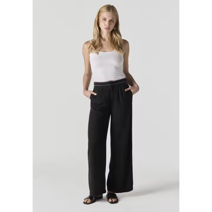 Koroshi - Pantalón fluido mujer de lyocell tiro medio con caída elegante para oficina y ocio diario negro - 1