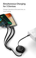 Cable De Carga Retráctil 100W/66W 3 En 1 USB Para MacBook Samsung Xiaomi Y iPhone 14 Cable Tipo C De Baseus Con Corriente Máxima De 5A Material TPE/TPU - details 12