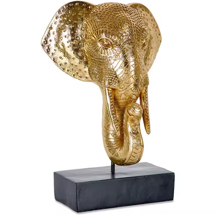 Presume de Casa Cabeza de Elefante Decorada Dorada Madagascar - Resina - 17x25x12.5 - 1