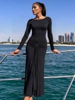Vestido Maxi De Plisado Con Lentejuelas Sisterlinda Elegante Y Elegante Para Mujer Con Mangas Largas Cuello Redondo Ajustado Largo Para Noche Y Moda Casual - details 19