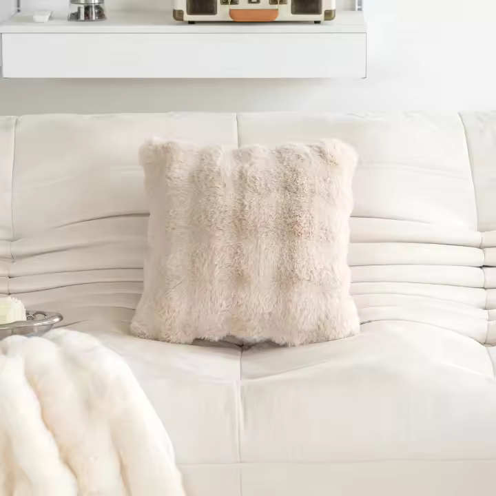 Cojín De Sofá De Velours Imitación De Piel De Conejo Color Sólido Suave Y Cálido Para Sala De Estar Dormitorio Decoración Del Hogar - 1
