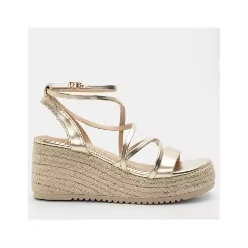 Teovel Sandalia Multi Tiras Cuña Esparto con Doble Plataforma - Ref Q8301 - Cierre Hebilla - Cuña 8 Cm - Plataforma Delantera 4,5 - Nueva Colección 25 - - 1