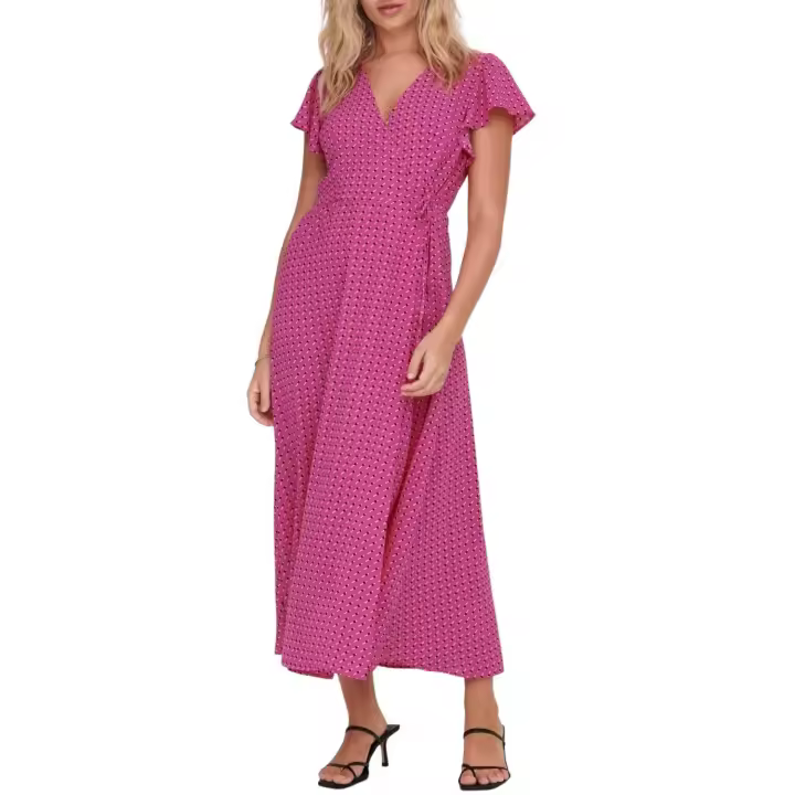 Vestido Only Naomi Rosa Estampado con Volantes y Cintura Anudada para Mujer - 1