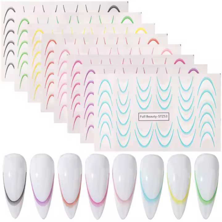 Set De 8 Pcs De Pegatinas De Uñas Gradient French Line Colores Estriados Diseños Ombre Para Decoración DIY Herramientas Guías De Estampado De Uñas - 1