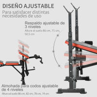 HOMCOM Banco de Pesas Multifuncional Banco de Musculación con Respaldo Ajustable Soporte de Barras Extensión de Piernas Almohadilla de Predicador Mariposa Entrenamiento en Gimnasio Oficina Negro - details 8