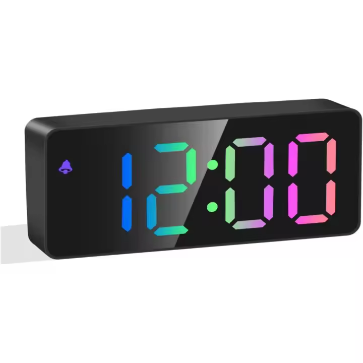 Despertador digital negro - Reloj digital con luz nocturna - Volumen ajustable - Pantalla grande - 11x5cm - Negro - 1