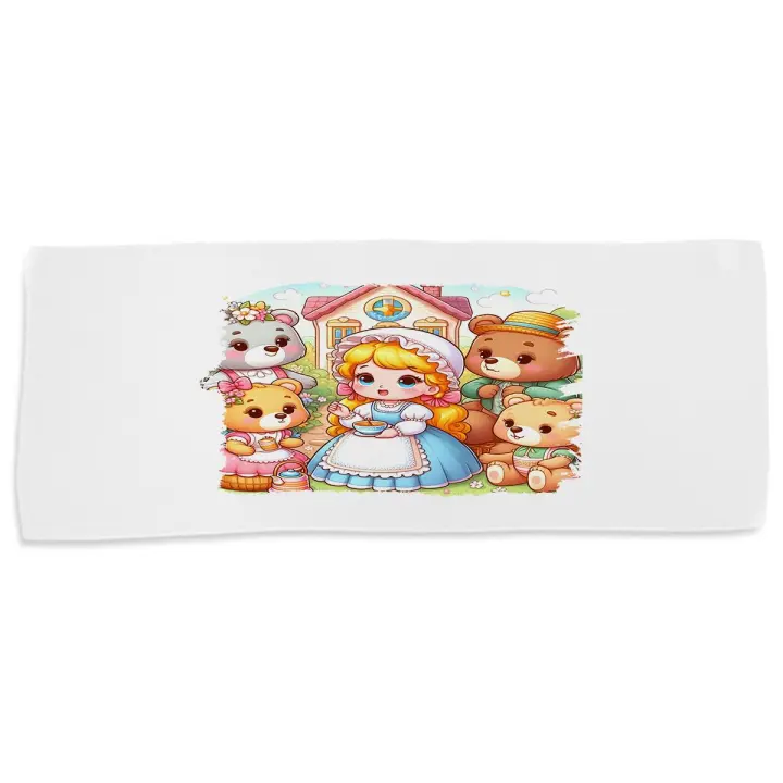 MERCHANDMANIA TOALLA MEDIANA GIMNASIO ABSORBENTE ricitos de oro osos cuento niños infantil dibujos suave con bolsita - 1