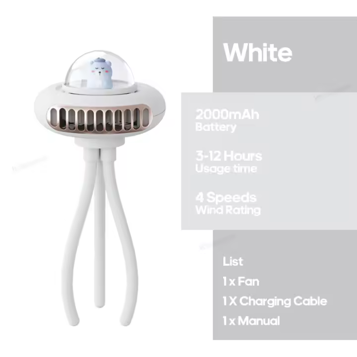 Ventilador eléctrico plegable portátil recargable para cochecito, Enfriador de escritorio con Clip de mano, USB, 12 horas, 2000mAh, nuevo - 1