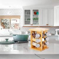 Especiero giratorio de bambu 12 botes - Organizador de Especies - Especiero de cocina - Estantes de madera ideal para el Hogar - Acero Inoxidable - Color Madera - Armario para Condimentos - details 3