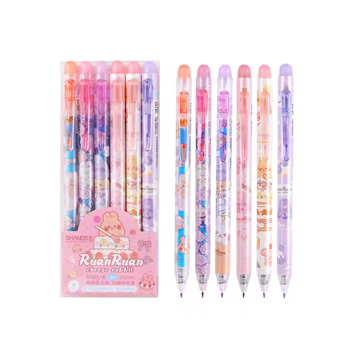 6pcs Bolígrafo De Gel Erasable 0.5mm Tinta Azul/negra Suministros Escolares Oficina Estudiante Escritura Prueba Estaciónery - 1