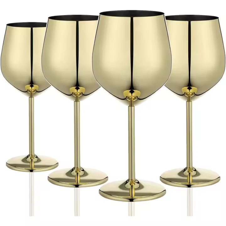 1-4Pc Juego de vino Doradas, Copas de Oro irrombibles de 540 ml/18 oz, Copas de vino de Maple inoxidable,exquisitas y únicas - 1