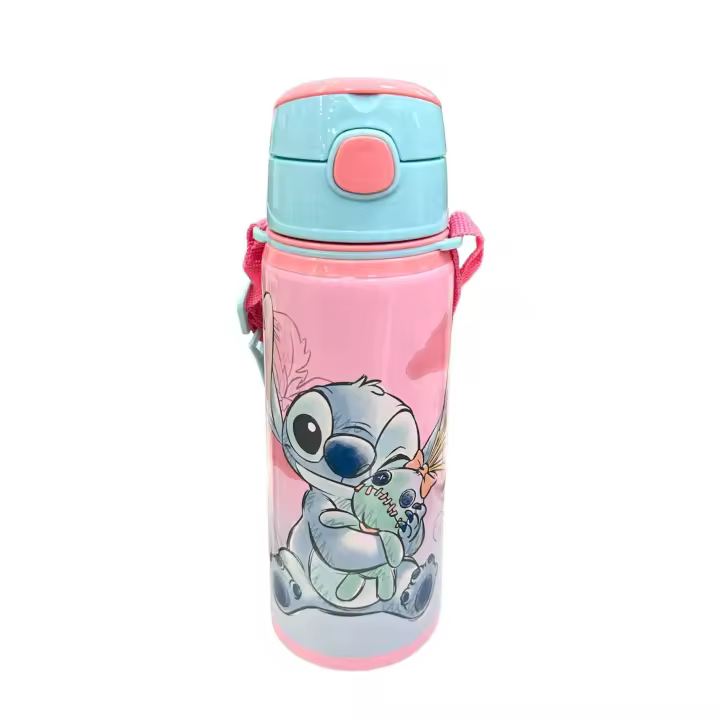 Stitch Ohana Botella de Agua 600ml - Cantimplora de Aluminio con Pajita Lilo & Stitch - 1