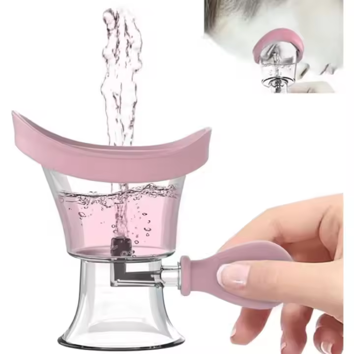 Vaso para lavado de ojos, kit de limpieza para lavado de ojos, vaso de silicona con presión de aire manual, herramienta eficaz para limpiar el polvo de los ojos (rosa) - 1